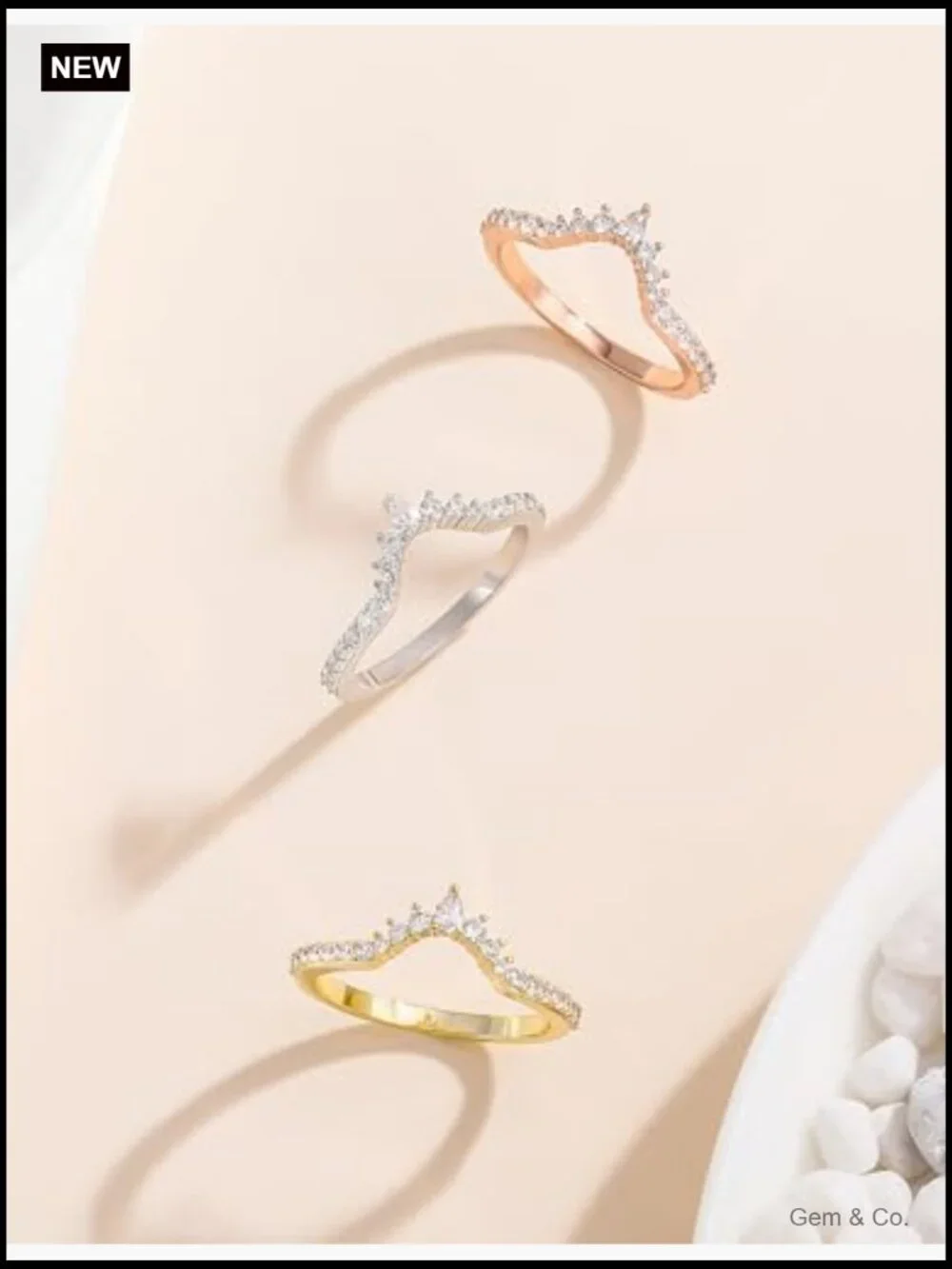 Curved Wedding Band Stackable CZ Eternity Ring Halo 14K Gold Plated